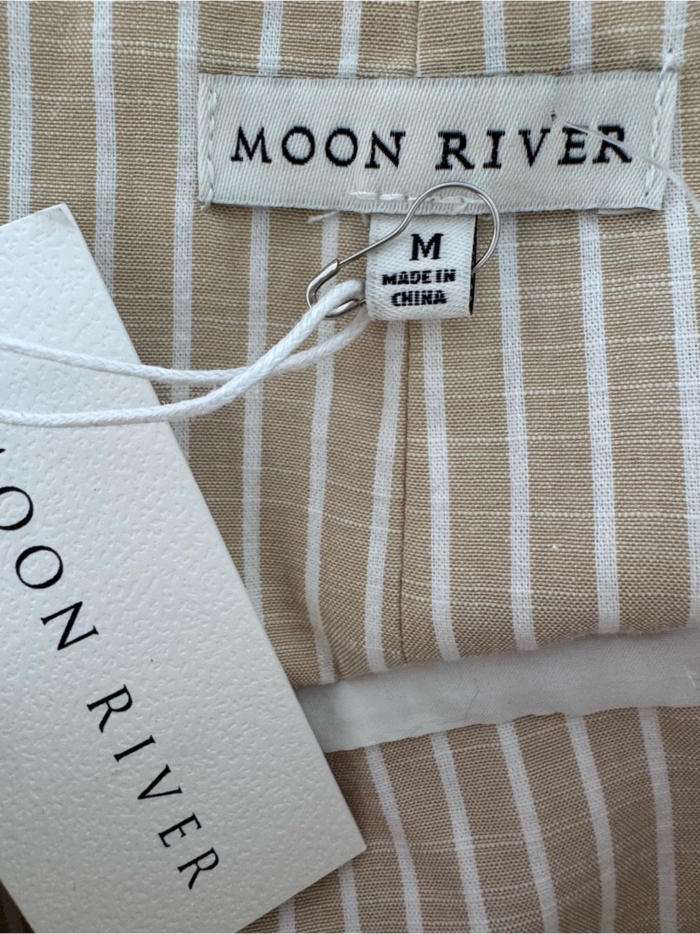 Moon River Maxi Skirt Womens M NWT Beige White Stripe Belted Coastal A-Line - Picture 6 of 10